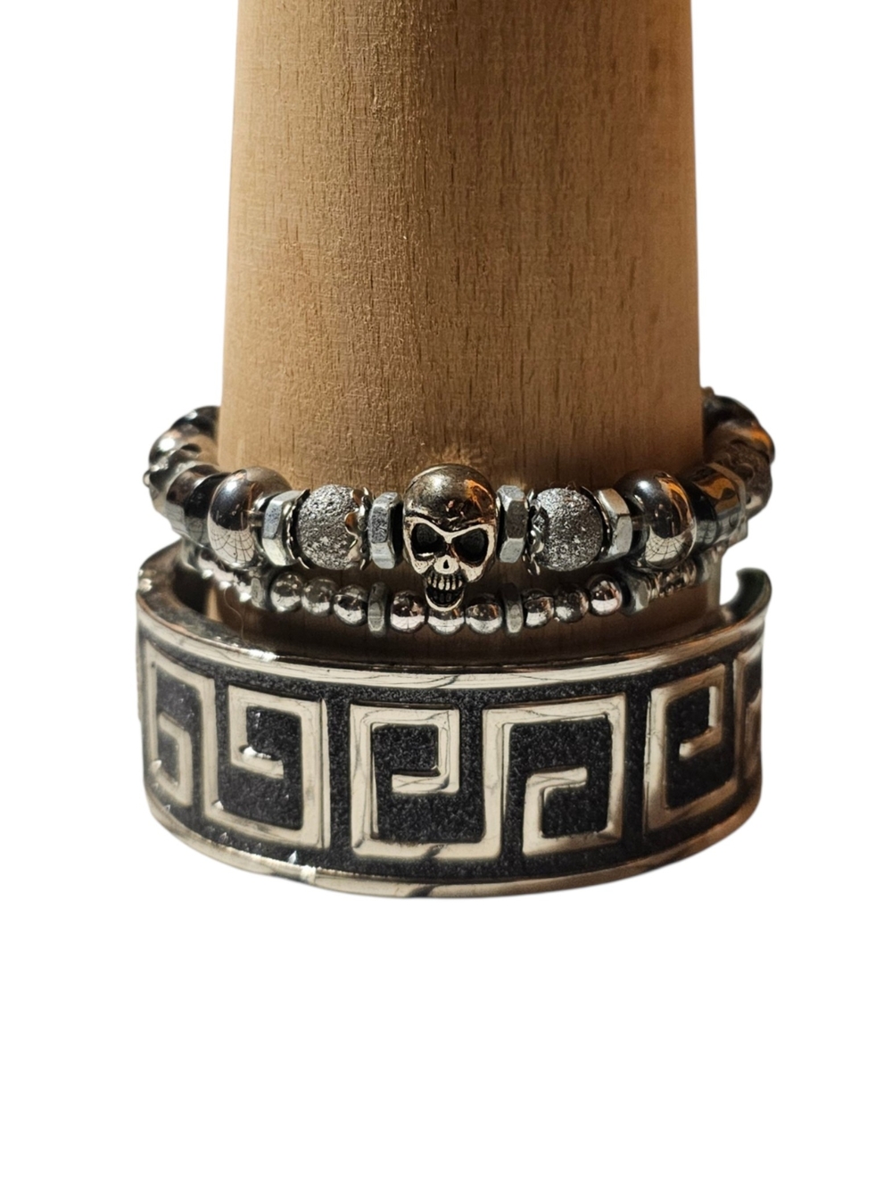 ♻️🖤 Skull Beaded Stretch Bracelet Stack From Upcycled Materials